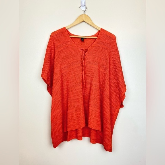 LAUREN RALPH LAUREN ORANGE LINEN BLEND CROCHET OVERSIZED PONCHO PETITE SMALL - Picture 1 of 7